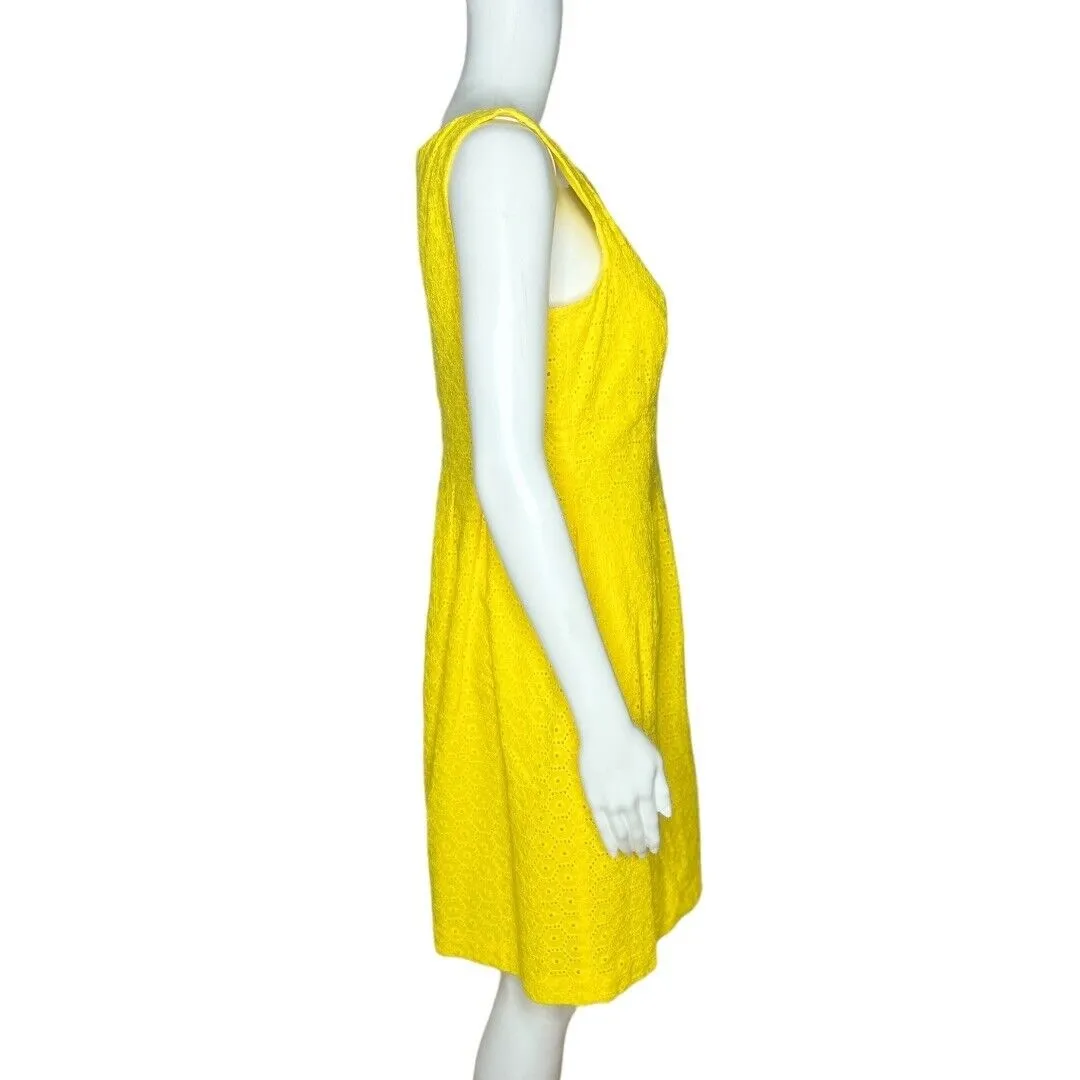 Lauren Ralph Lauren Fit & Flare Dress Yellow Eyelet Lace Sleeveless Mini Size 8P - Image 2