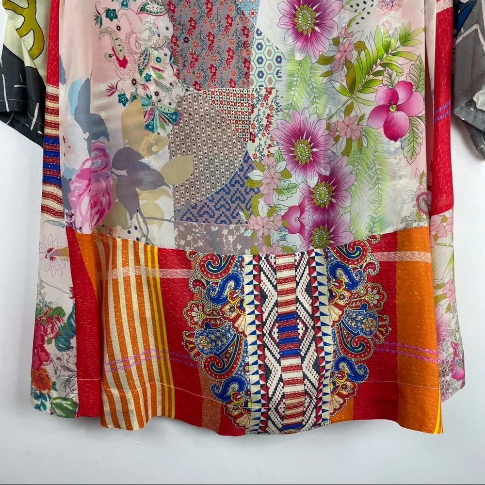 Johnny Was Patchwork Print Multicolor Silk Kimono Top Oversized Sz XS - Image 12