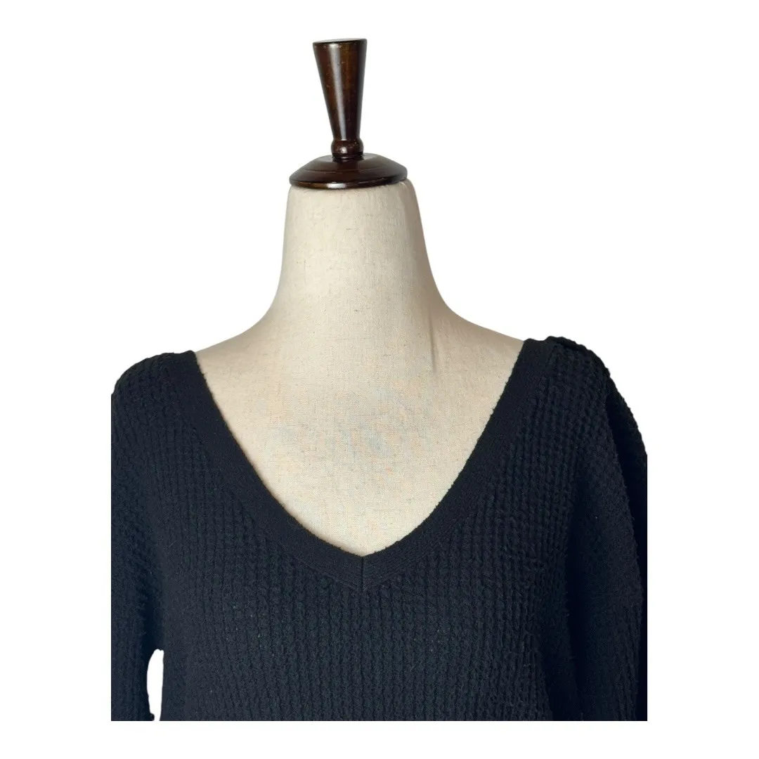 Maeve Anthropologie‎ Sweater Women XS Black Waffle Knit Cross Back Whimsigoth - Image 4
