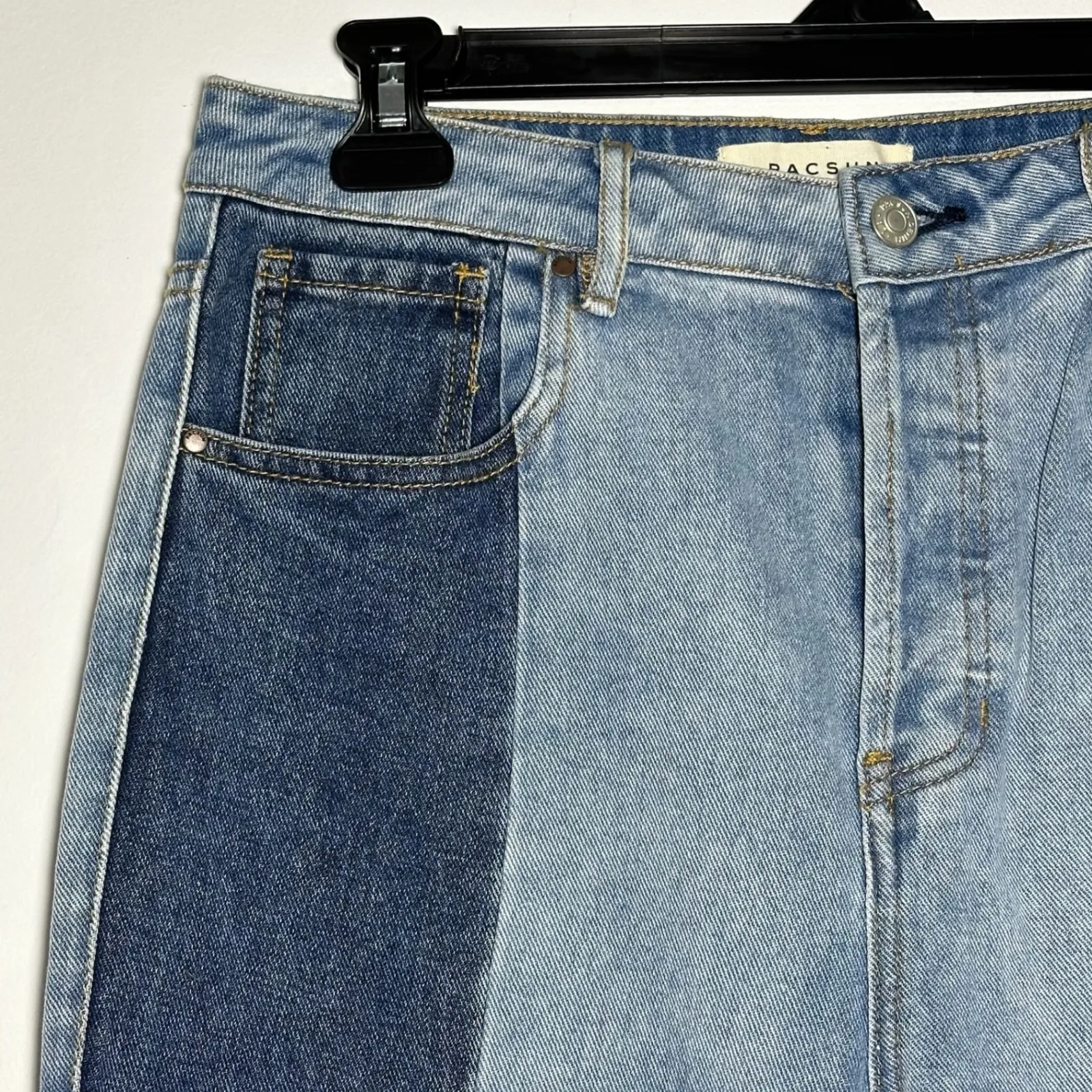 Pacsun Mom Jeans Two Tone Color Block Denim Women Size 29 Distressed Raw Hem - Image 9
