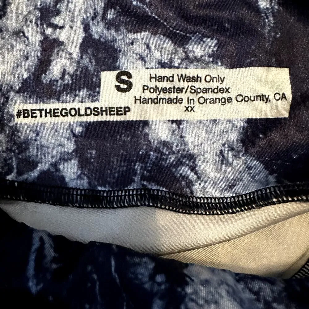 Goldsheep Leggings Mid Rise Full Length Yoga Marble Tie Dye Navy Blue Small - Image 3