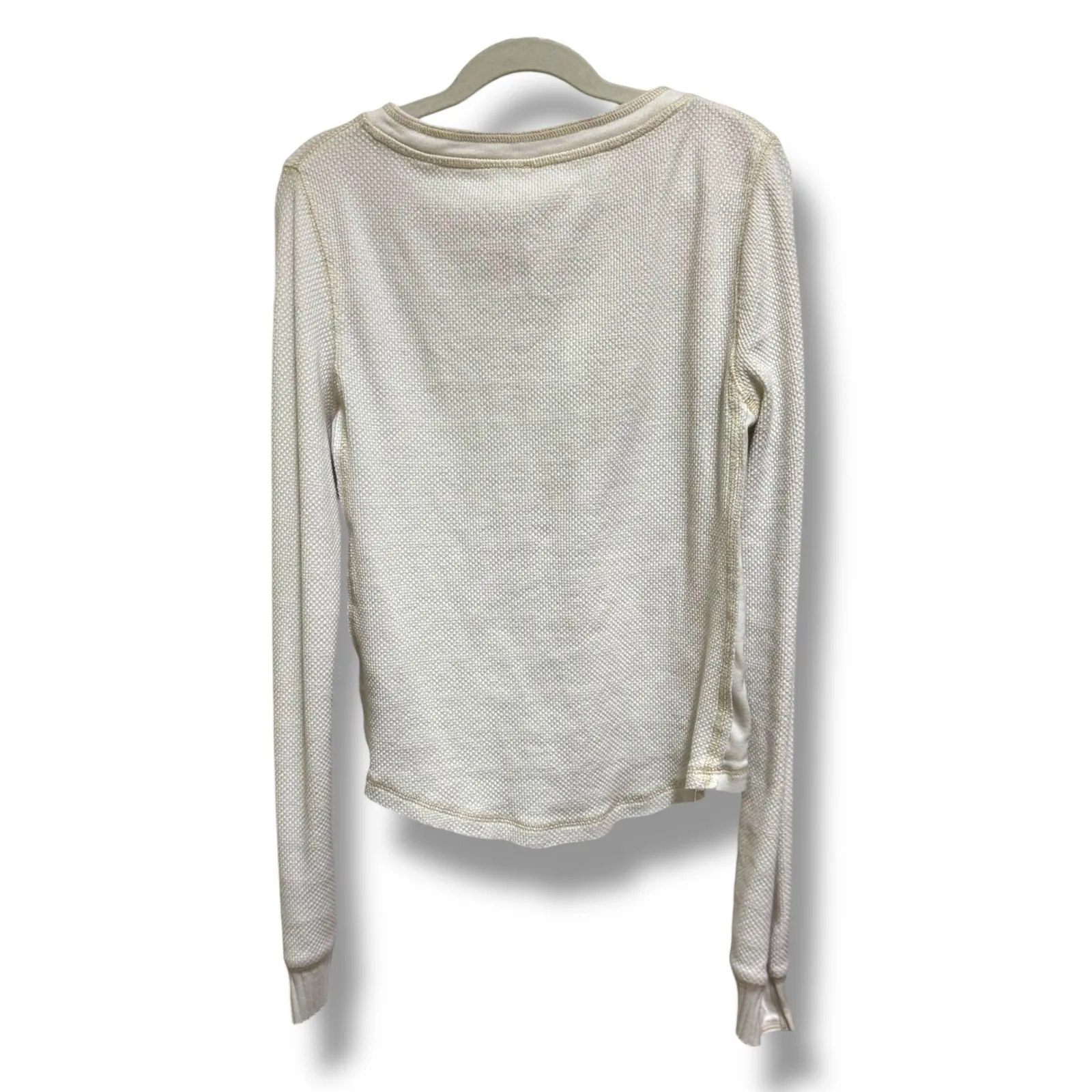 Free People Off White Textured Long Sleeve Henley Snap Button Top Womens XS - Image 2