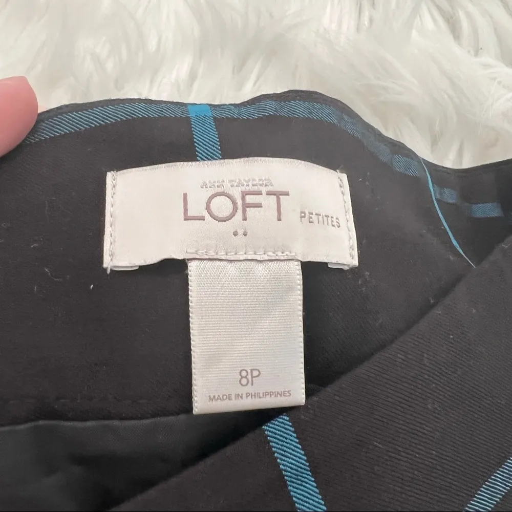 Loft A-Line Shift Skirt Black Teal Window Pane Plaid - Image 6