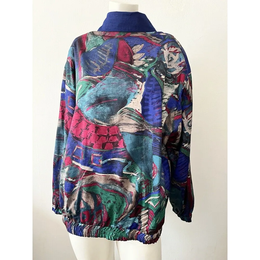 Vintage 80s 90s Reversible Oversized Purple Pink Paint Swirl Bomber Jacket Large - Image 2