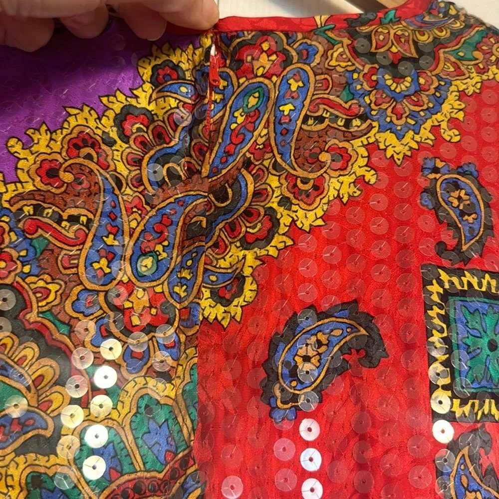 Anne Crimmins Art deco Sequin/Beaded Top 100% Silk Embellished Women's size 12 Purple - Image 10