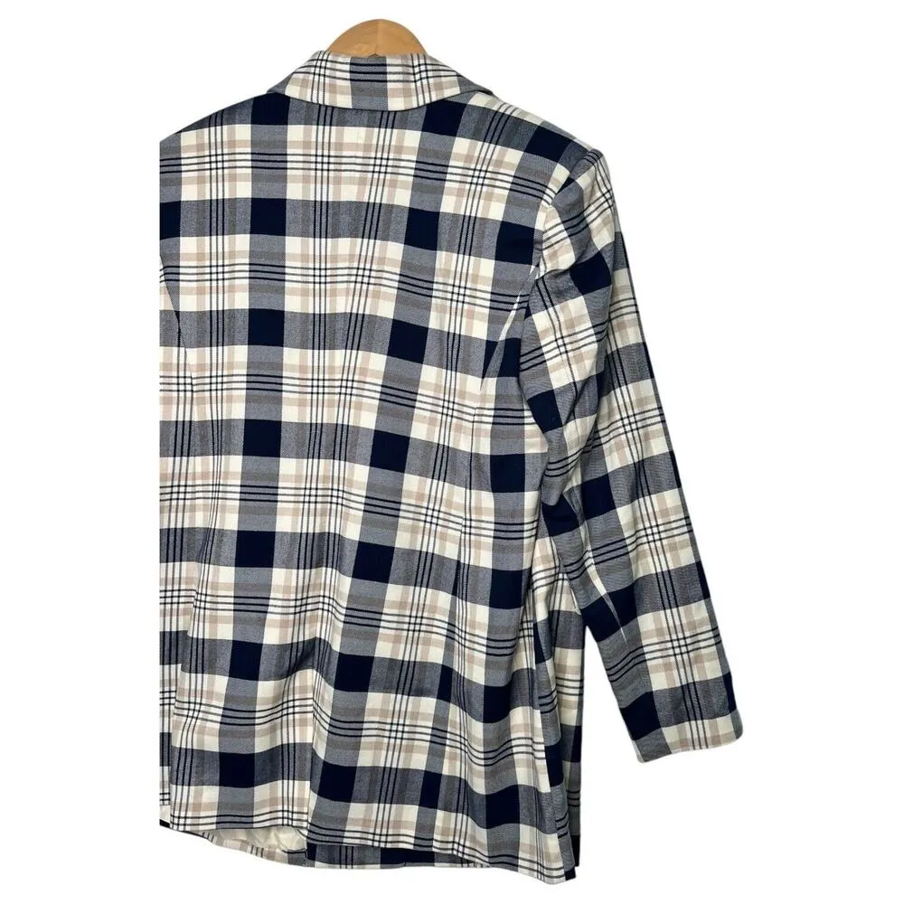 Eloquii Blazer Womens 14 Plaid Long Strong Shoulder One Button Career Blue - Image 11