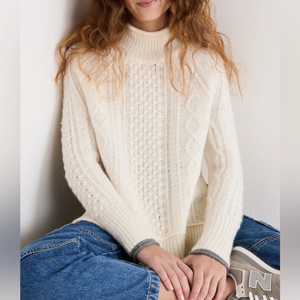 Alex Mill XS Camil Cream Cable Knit Turtleneck Sweater White - Image 2