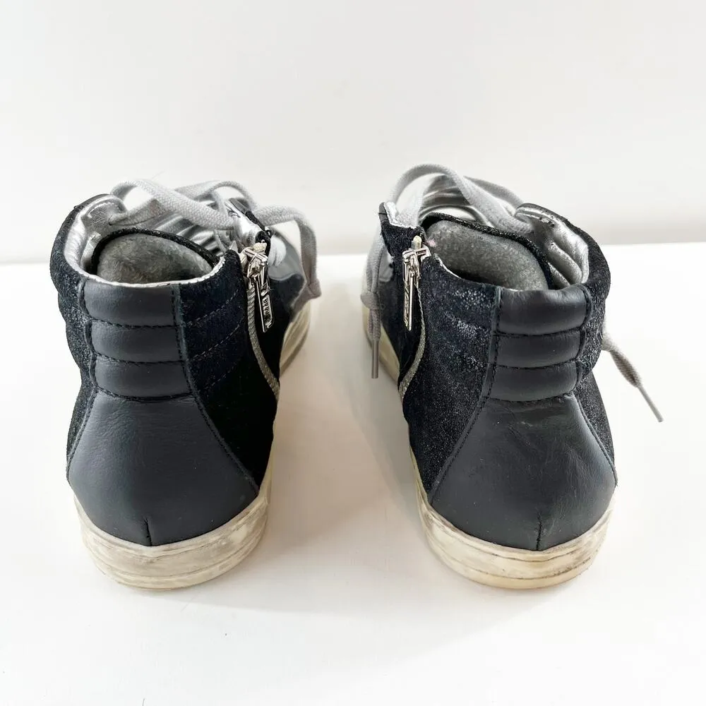 P448 High Top Lace Up Skate Sneakers Black Gold Foil 7 - Image 8