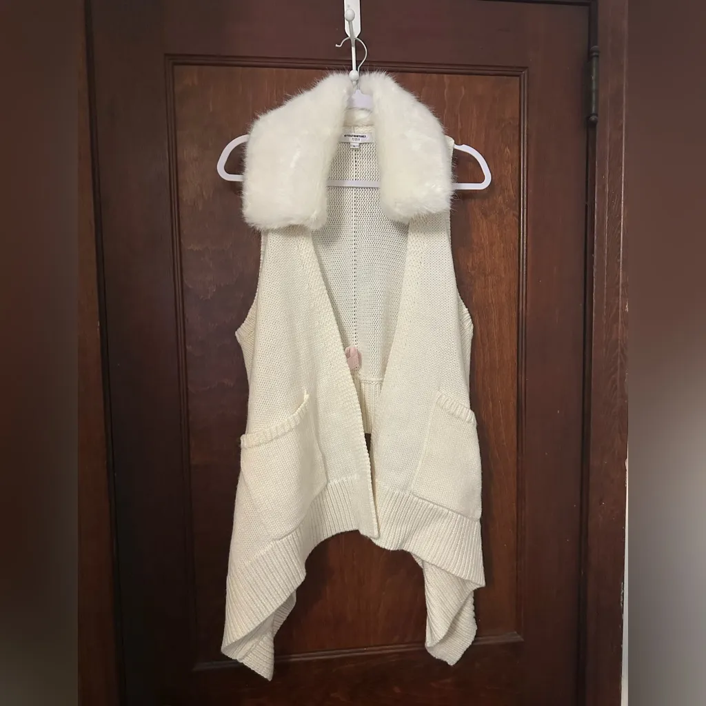 KF/KaufmanFranco Faux Fur Collar Cardigan Vest Size L - Image 3