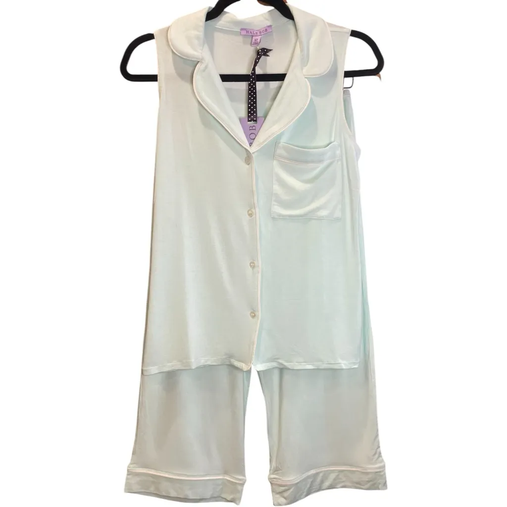 New Hale Bob 2 Piece Super Soft & Cozy Baby Blue Pajama Set Capri‎ Sleeveless XS - Image 3