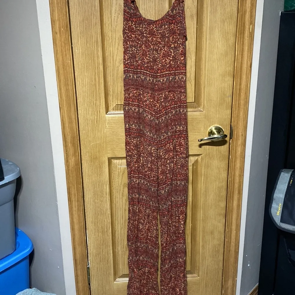 AMERICAN EAGLE Beaded Rust 100% Viscose Boho Print Pocket Jumpsuit​​ - Image 8