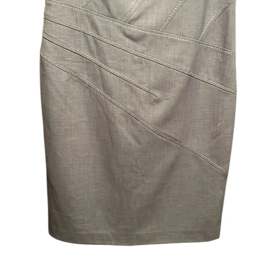 SANDRA DARREN SHEATH ZIPPER BACK GRAY WHITE STITCHED FRONT  DRESS - Image 3