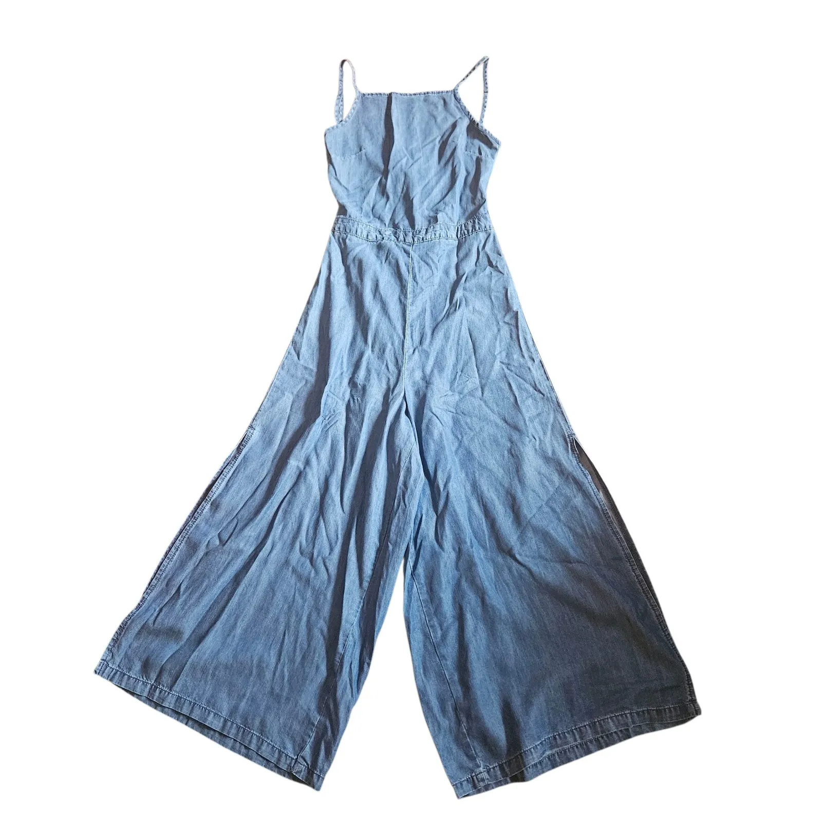 ASOS Denim Blue Spaghetti‎ Strap Wide Leg Jumpsuit UK 8 Casual - Image 2