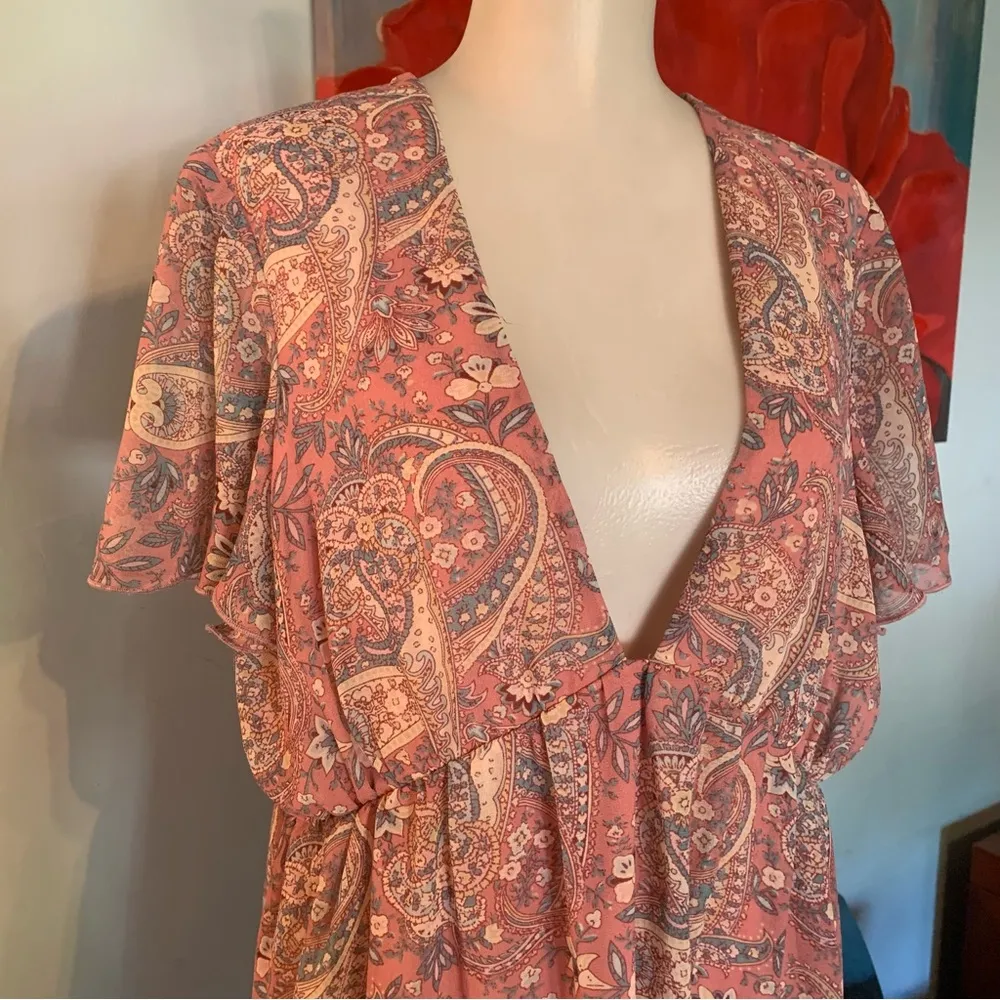 Show Me Your Mumu L Large Top Blushing Pink Paisley Floral Dress Mini V-neck - Image 2