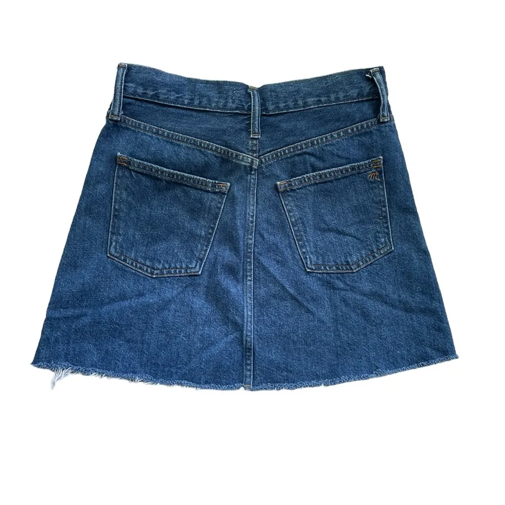 Madewell size 25 blue medium wash frayed raw hem A-line “rigid denim” mini skirt - Image 2