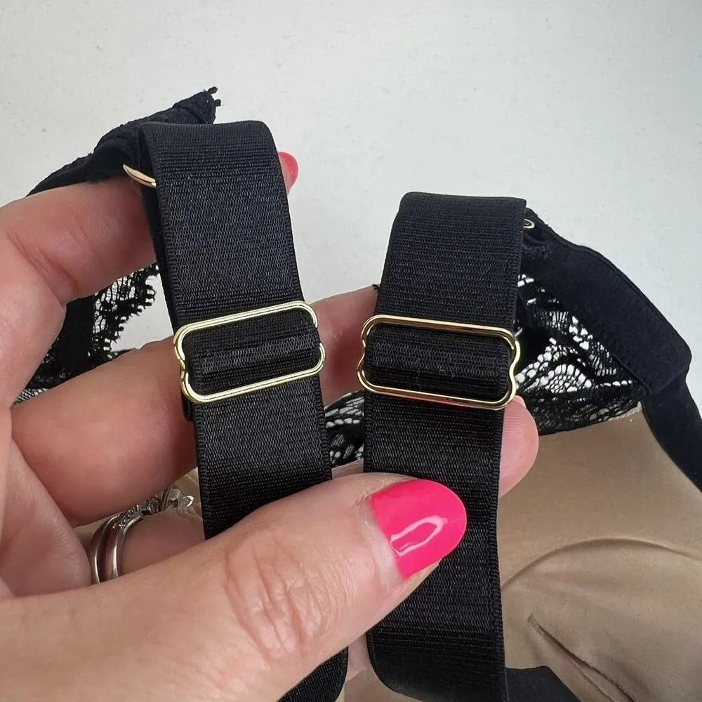 ThirdLove 44E 24/7 Lace Contour Plunge Bra Womens Black Nude Underwire Padded - Image 5