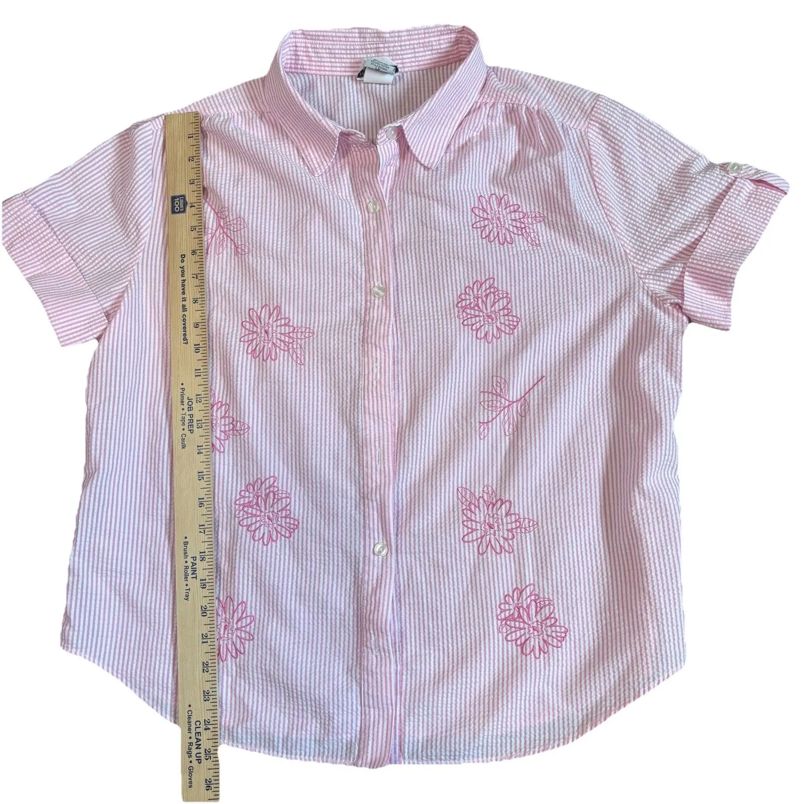 Vintage Bon Worth Womens 2pc Capri Set Pink White Strip  Embroidery Flowers LP - Image 9