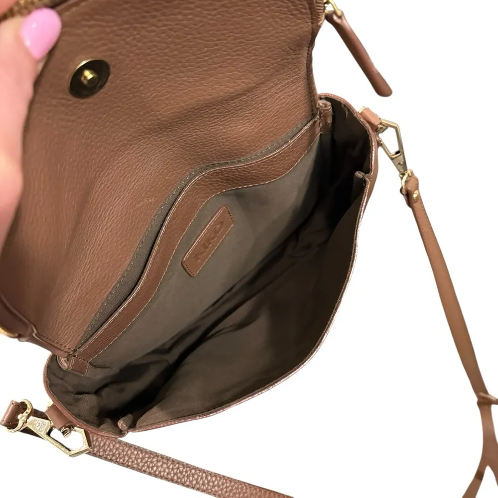 Kiko Leather Fold Over Crossbody bag Brown Anthropologie soft pebbled simple - Image 8