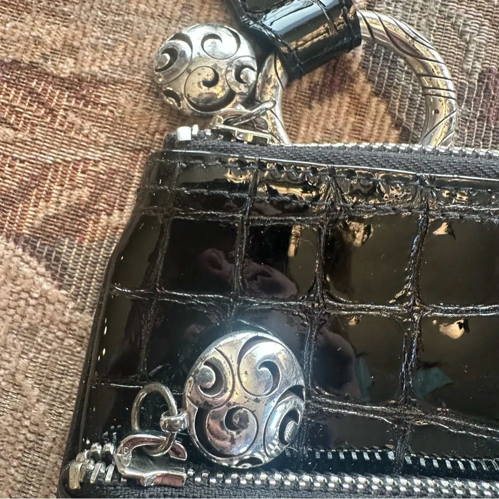 Brighton Black Crossbody Bag with Crocodile Embossed Leather - Image 6