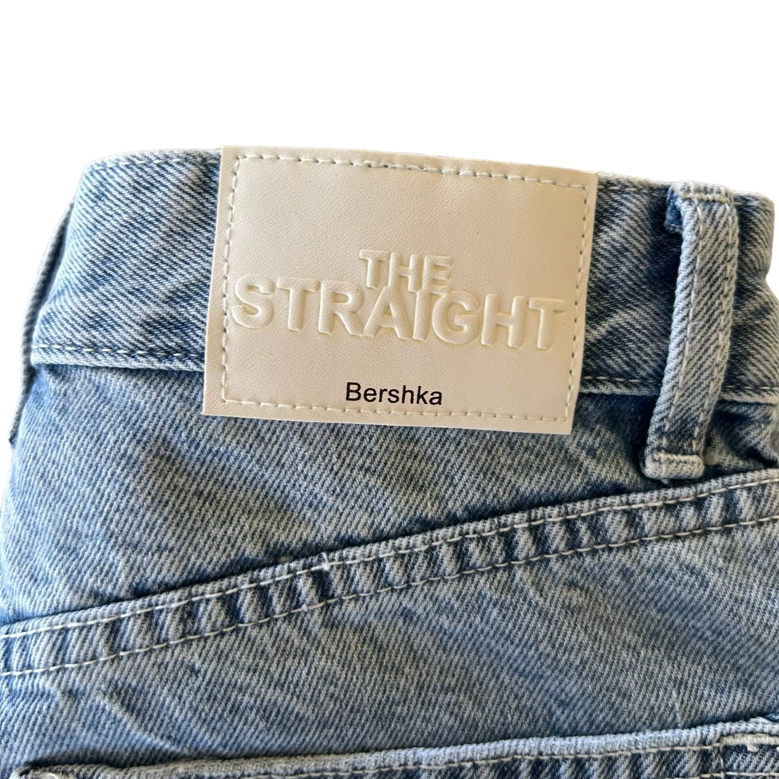 New BERSHKA Womens Blue Jeans Straight Fit High Rise Denim Pants Size US 4/EU 36 - Image 7
