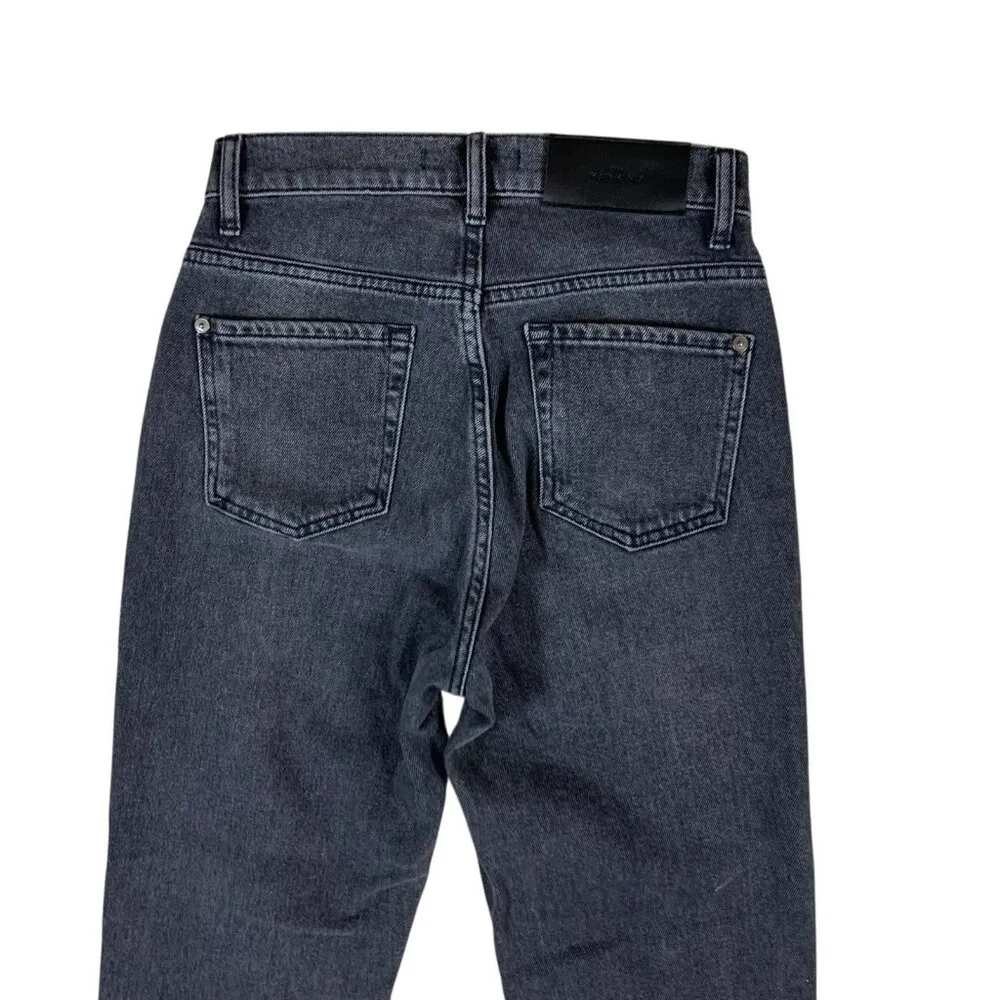 7 For All Mankind Logan Stovepipe Black Raw Hem High Rise Jeans‎ 25 - Image 5