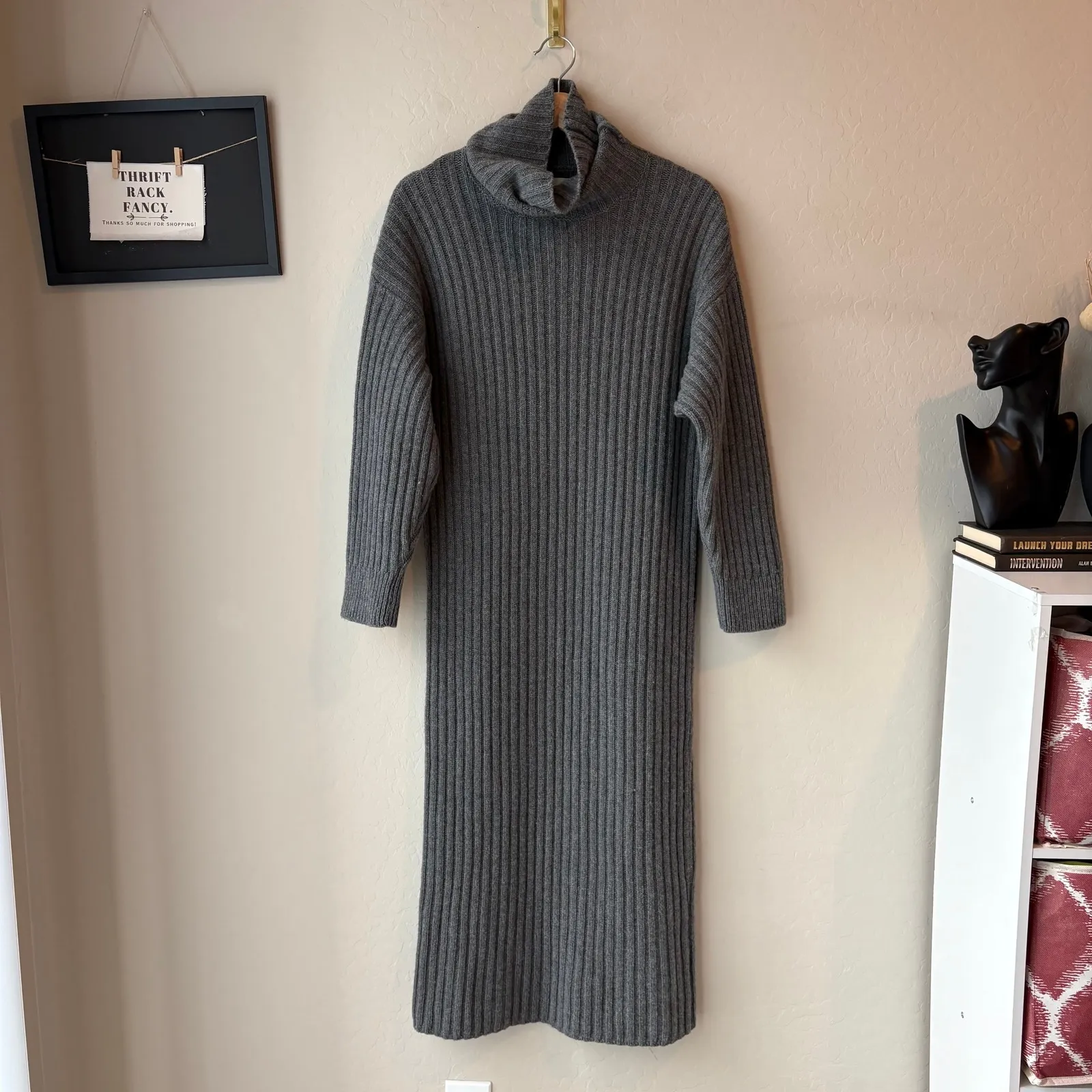 Mara Hoffman Dress Enzo Cashmere Wool Blend Ribbed Turtleneck Dress Gray Size XS - Image 5
