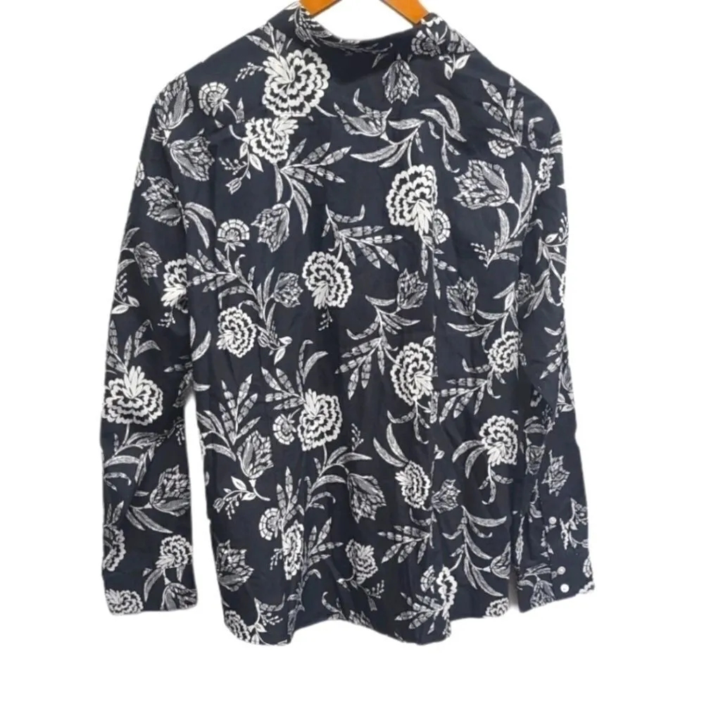 NWOT Land's End Floral Button Up Shirt‎ Size 18P Black - Image 2