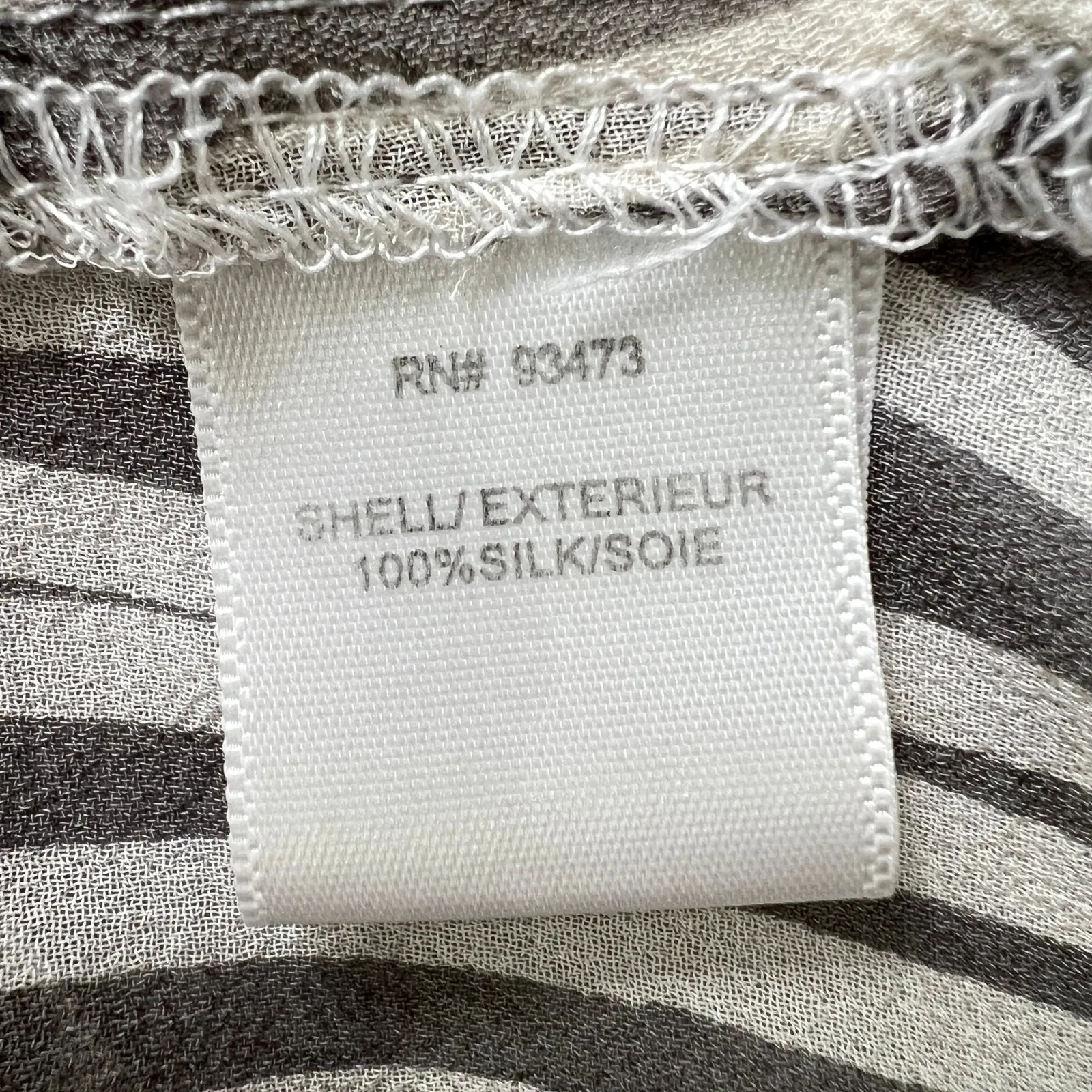 Pure Amici Silk Blouse Women Small 100% Silk Sheer Stripe Button Down Gray White - Image 5