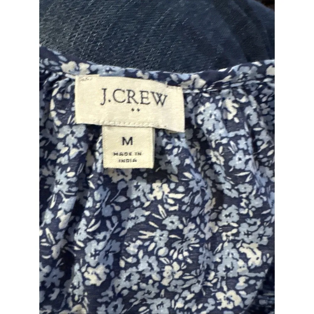 J.Crew Blouse Top Size M Blue Floral Ruffle Detail V - Image 4
