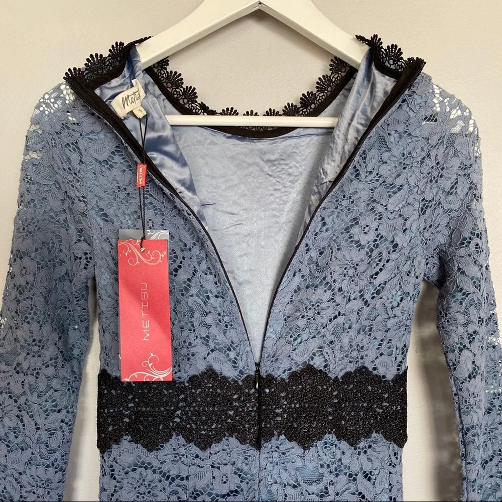 Metisu Blue Hollow Cutout Lace Swing Midi Dress Blue Sz Small - Image 11