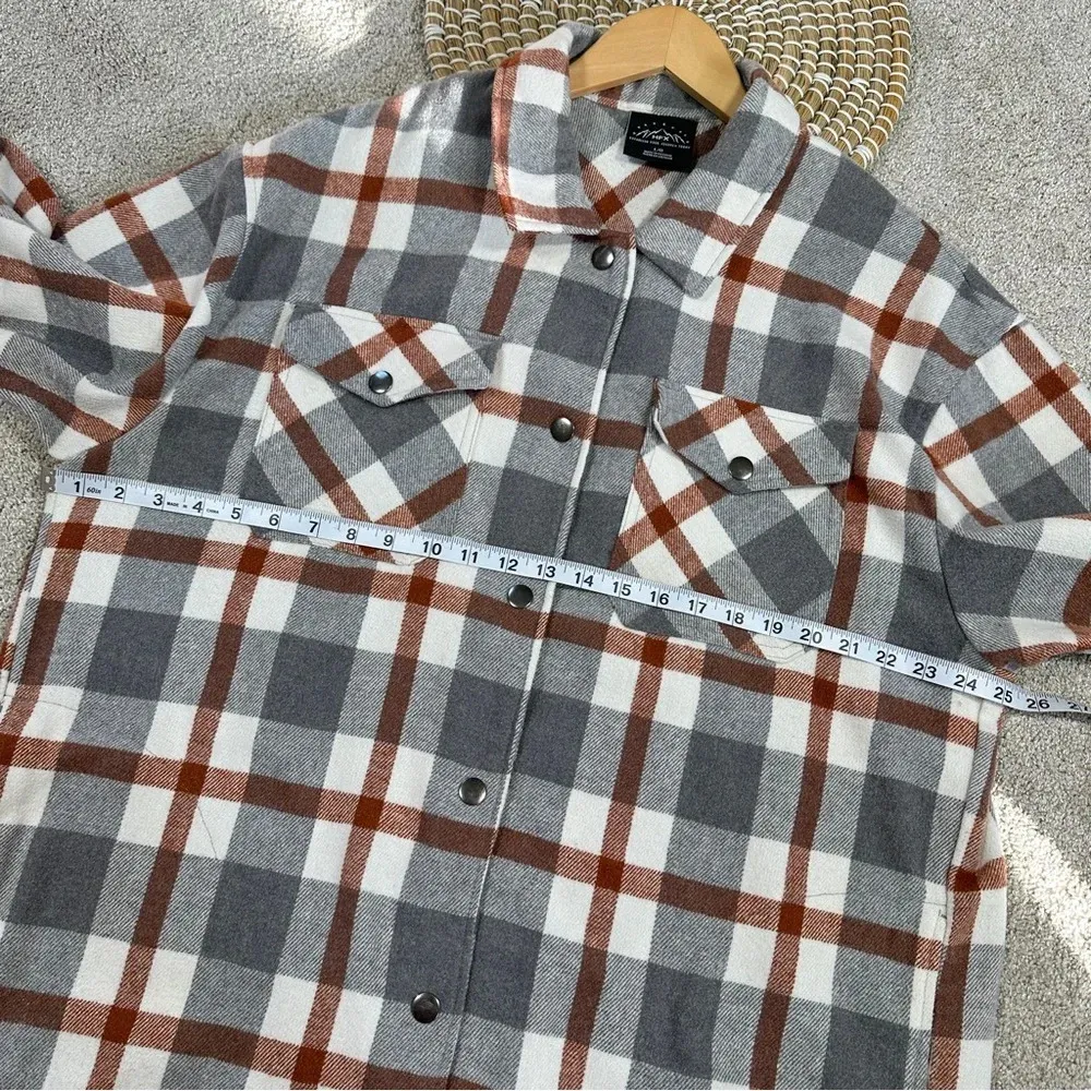 HFX Wool Blend Flannel Plaid Shacket Jacket Western Relaxed Fit Gray/Brown L Gray Size L - Image 5