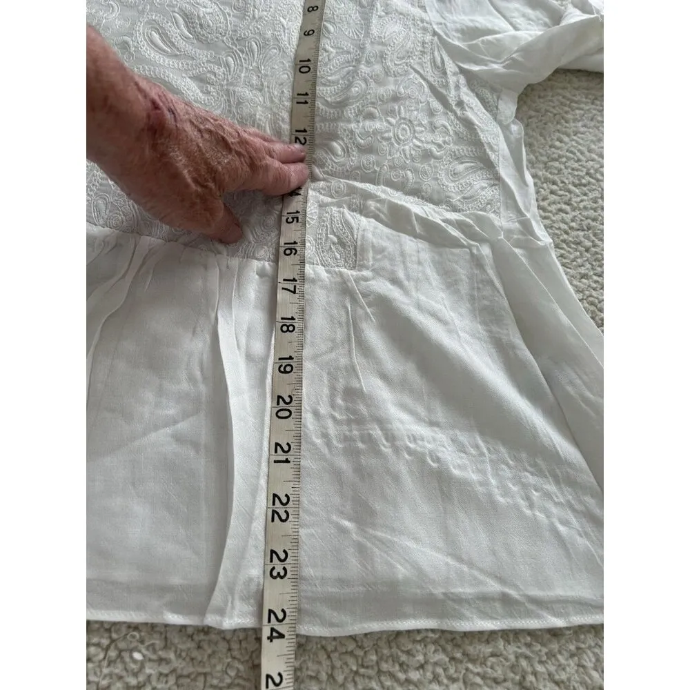 Endless Rose Blouse Top Round Neck 3/4 Bell Sleeve Front Lace Panel White Sz L - Image 8