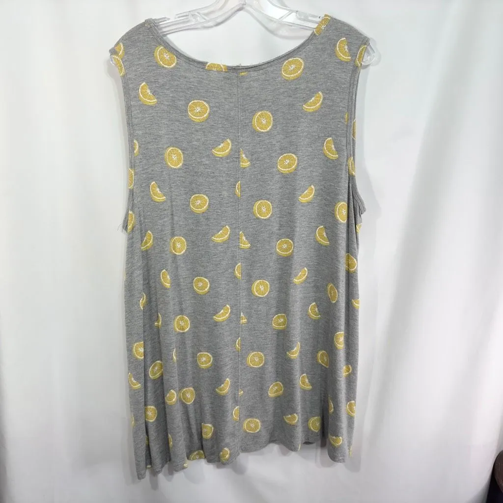 Cato Plus Size‎ 18 20 Tank Top Gray Lemon Print Knit Rayon Scoop Neck Cami 1570 - Image 2