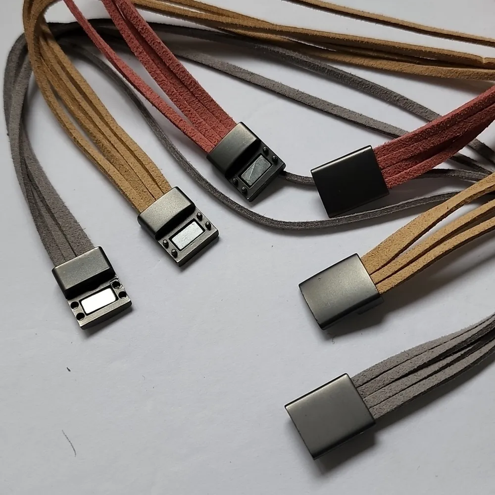 Pink, Tan and Grey Suede Multi String Choker Necklace Set Pink - Image 9