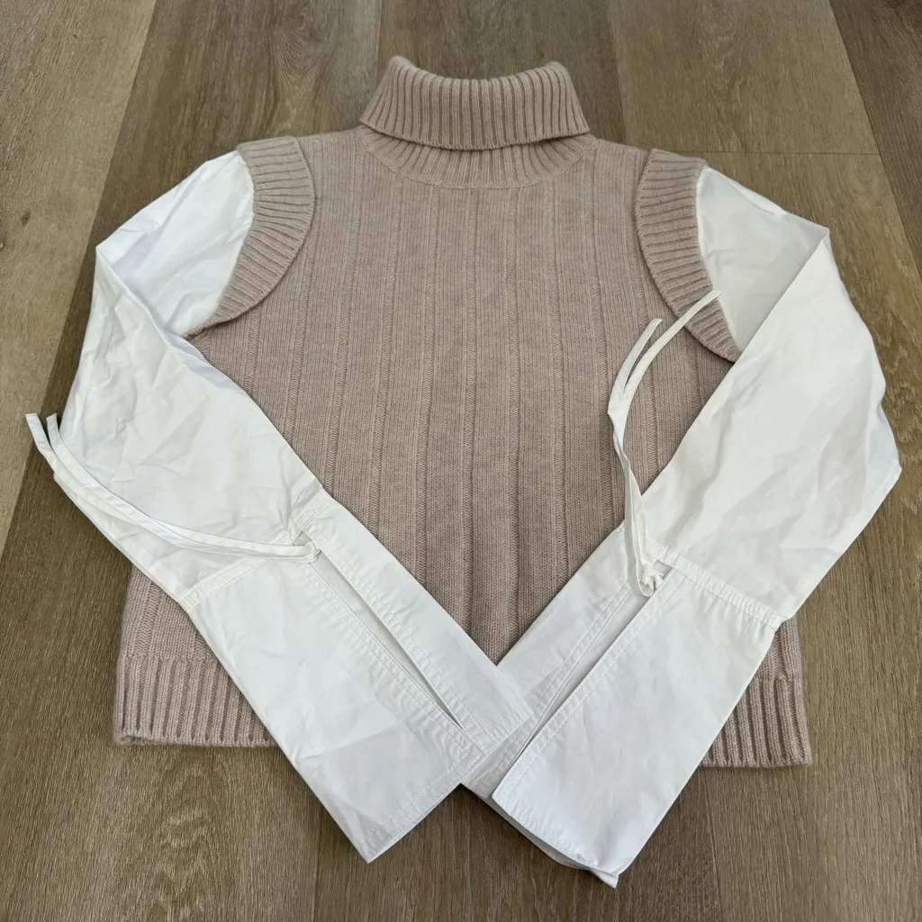 DEREK LAM 10 CROSBY Paola poplin and ribbed wool turtleneck sweater - Image 3