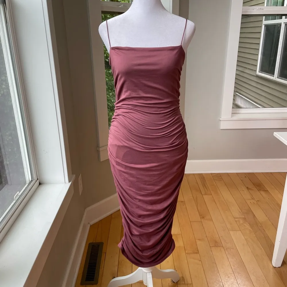 Windsor Rose Pink Drapey Rusched Bodycon Midi Dress Size Large NWT - Image 7