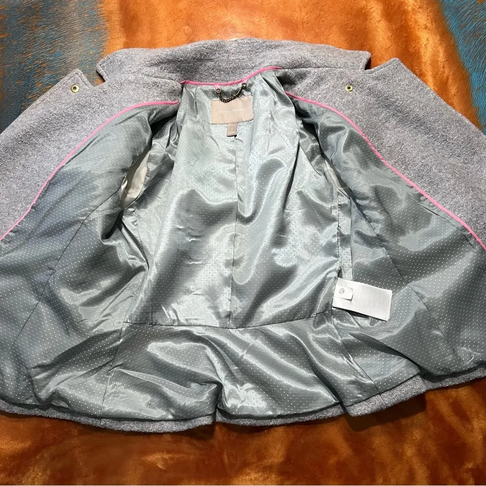 BR Banana Republic Gray Wool Blend Moto Jacket lined gold Hardwear small - Image 2