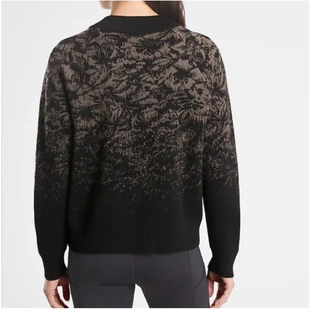 Athleta Jacquard Crew Sweater, Black Frosted Floral Charcoal Grey | Size Small - Image 3