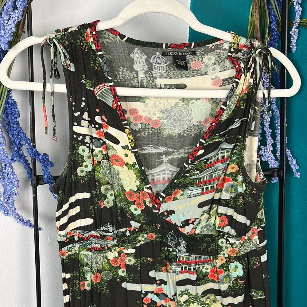 Lucky brand Asian inspired sleeveless dress with ruffle on bottom - Image 2
