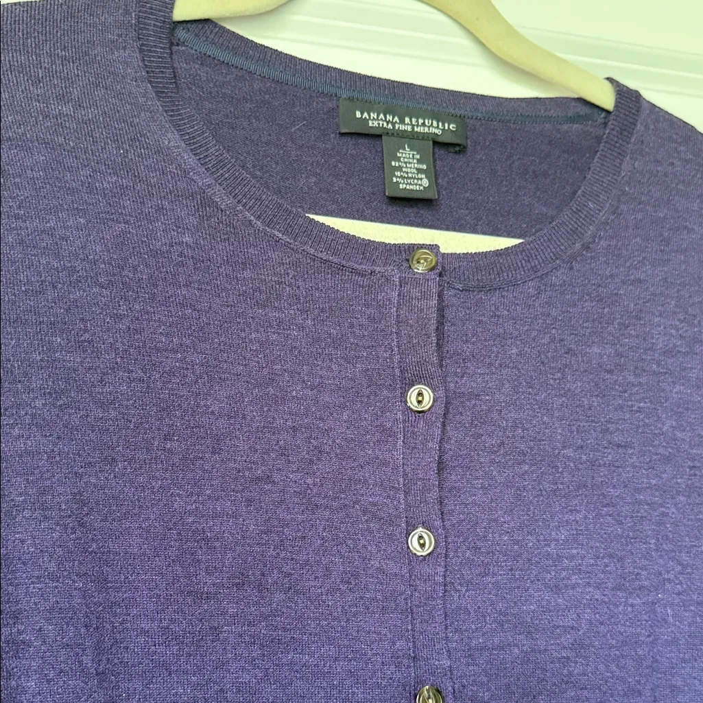 Banana Republic Deep Purple Merino Blend Cardigan L - Image 3