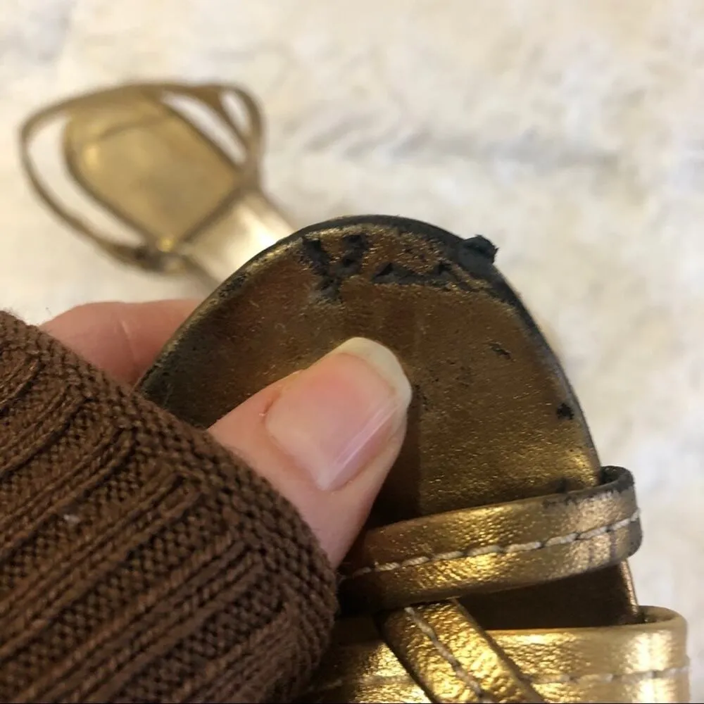 Coach Gold Strappy Sandals Cork Heels 7.5 - Image 5