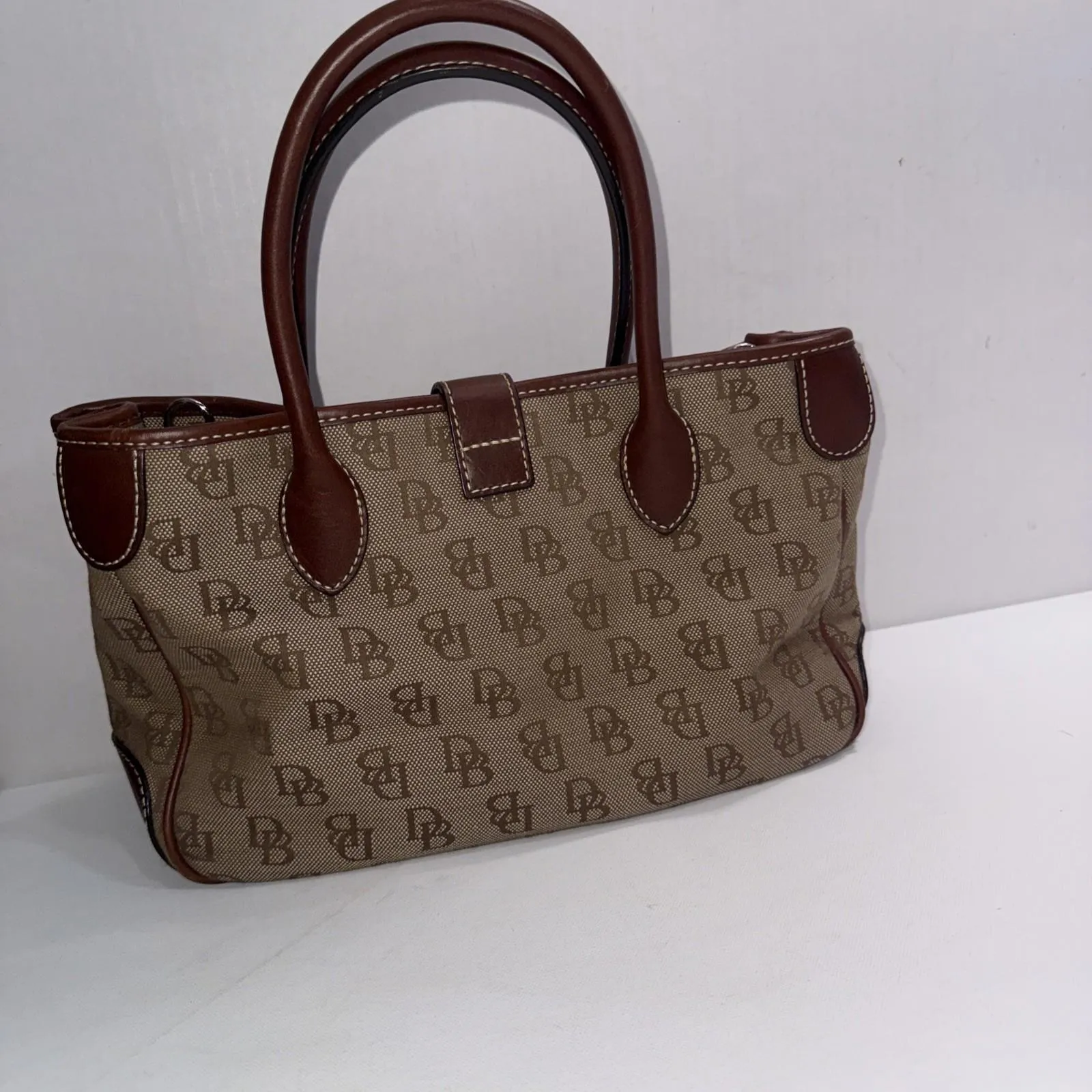 Vintage Dooney & Bourke Y2K Old Money Classic Leather Canvas Satchel Bag Purse - Image 2