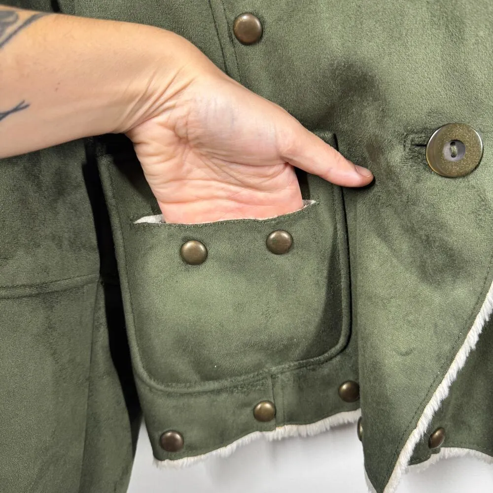 Bejeweled by Susan Fixel Jacket Women S Faux Suede Olive Green Military Y2K - Image 6
