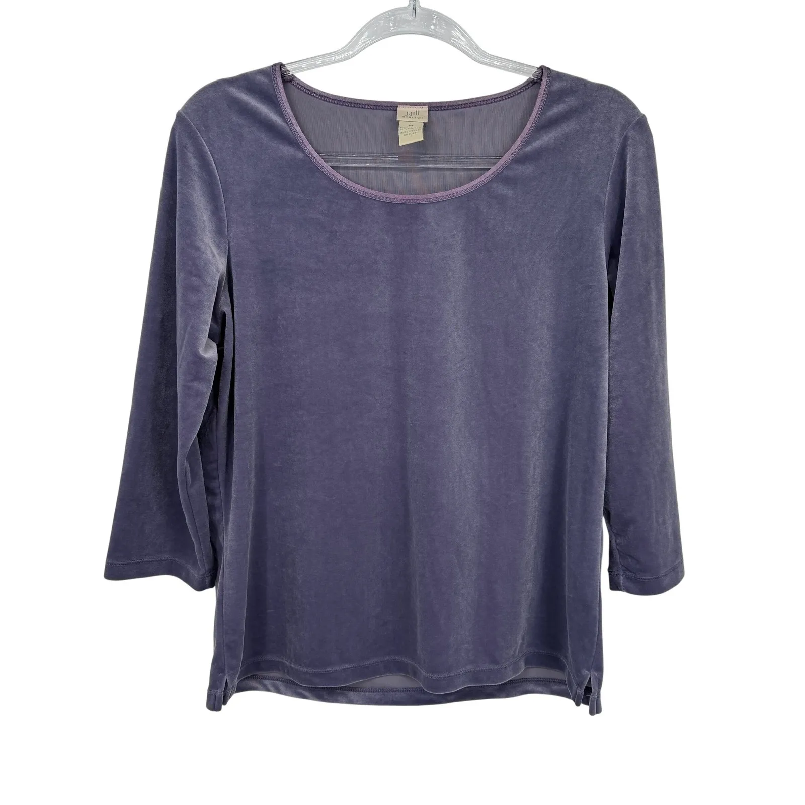 Vintage J. Jill Velour Top Womens Medium 3/4 Sleeve Scoop Neck Lavender Purple - Image 2