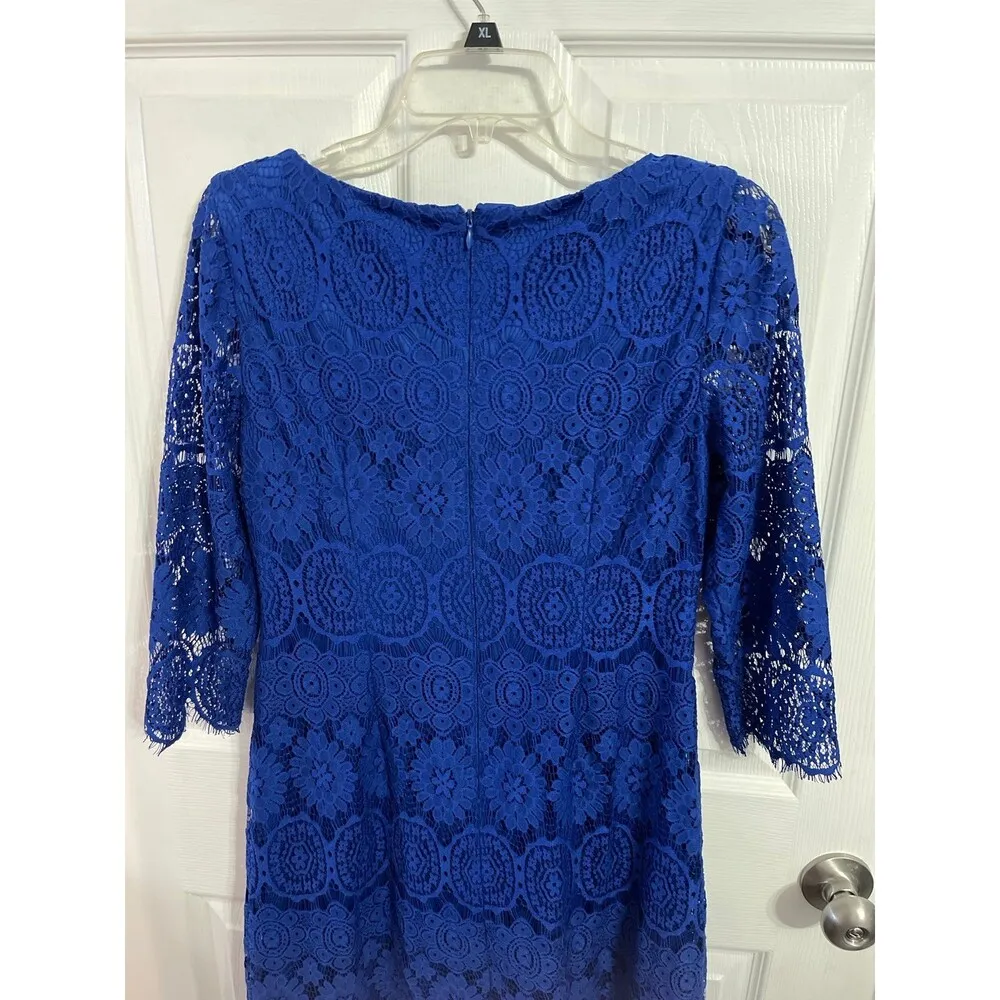 JESSICA HOWARD Scalloped-Hem Lace Shift Dress Blue Size 6 - Image 6