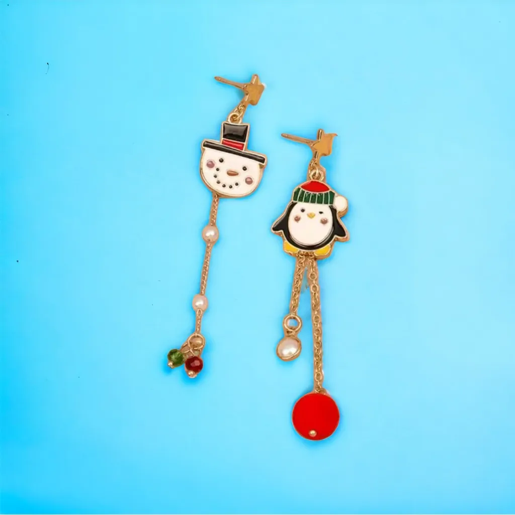 Creative Christmas Cartoon Snowmen Penguin Design Asymmetric Dangle‎ Earrings - Image 4