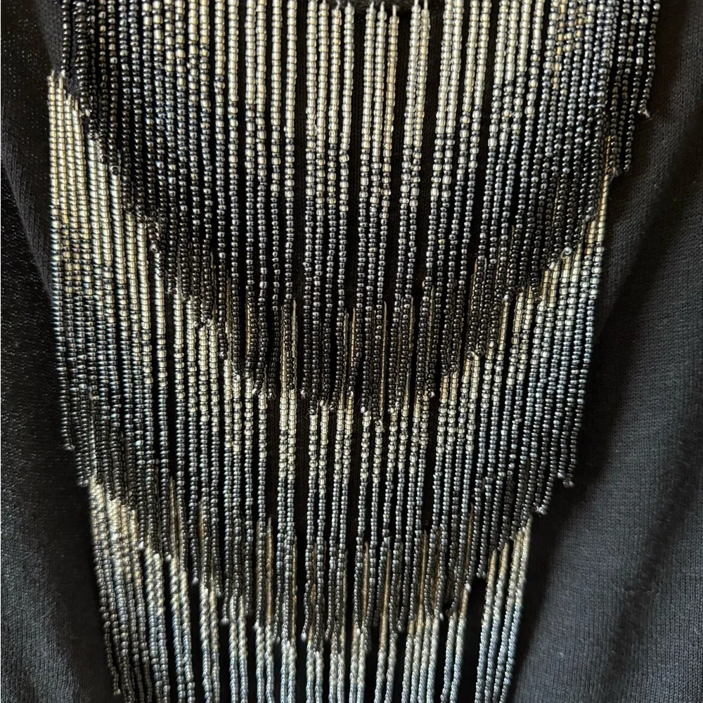 SMITTEN Black Knit Sleeveless Top with Beaded Fringe Size M - Image 8