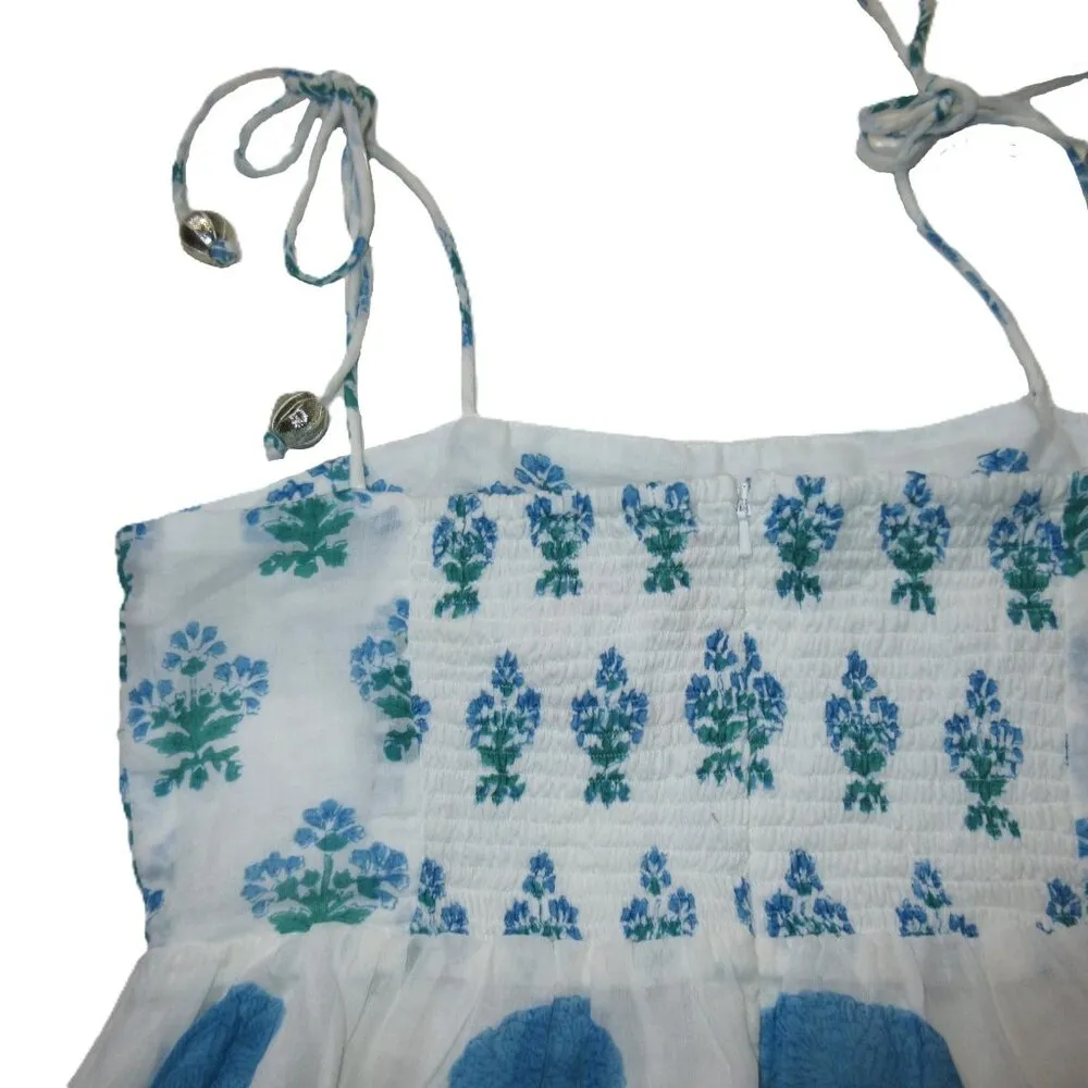 NWT Oliphant Tie Strap Midi in Bloom Blue Blockprint Cotton Tank Dress M Size M - Image 3