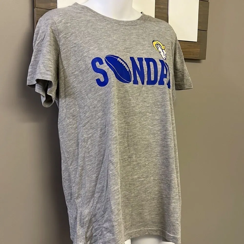 NFL LA Rams Sunday Football Women’s Short Sleeve Heather Gray T-Shirt- Large - Image 3