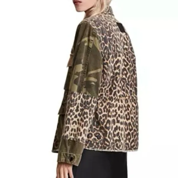 ALL SAINTS Finch Camo Leopard Camouflage Green Jacket Size M - Image 3